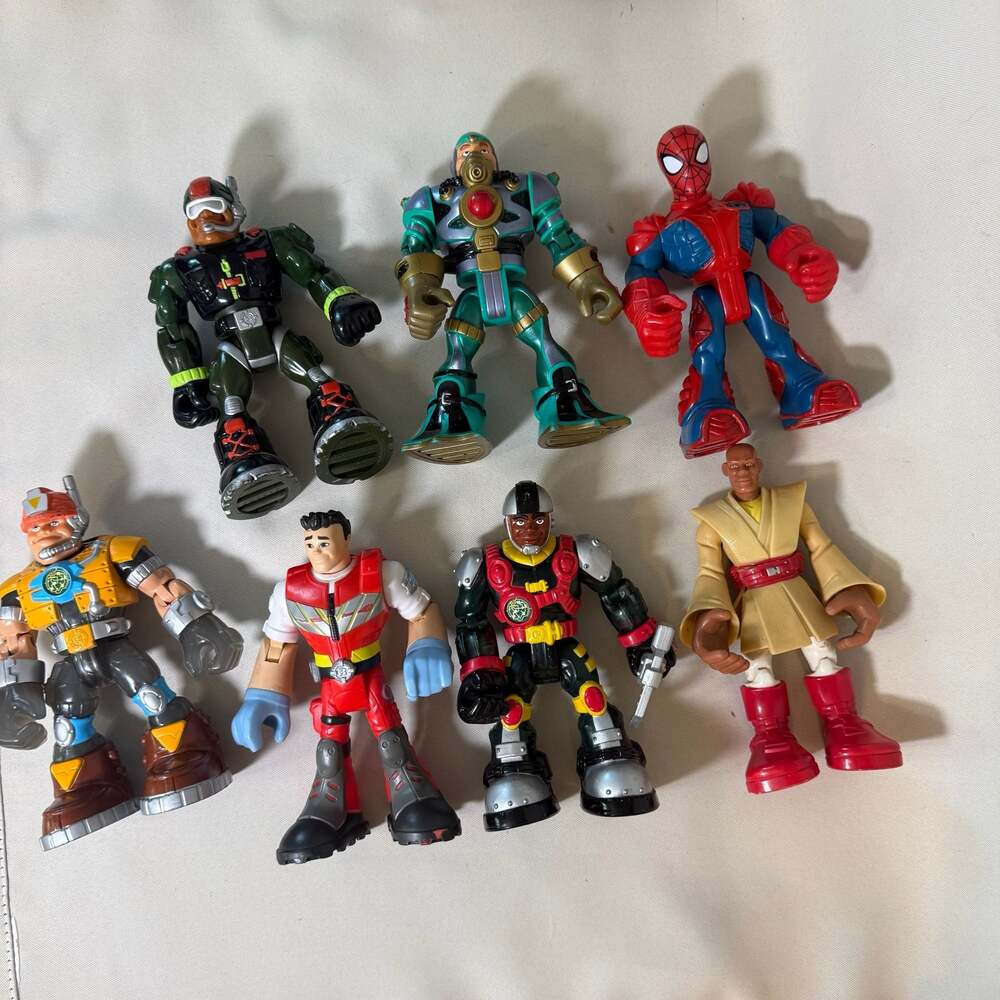 Lot of 7 Playskool Heroes Rescue Bots and Marvel Super Hero Adventures Figures